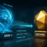 SuperGok Illustration of Grok 4.1 update showing dynamic AI improvements compared to Gemini’s static model.