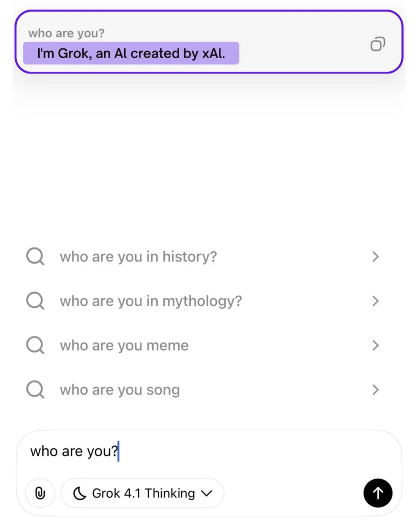 Grok instant answers- grok 4.1 thinking ui image