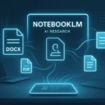 SuperGok Illustration of NotebookLM DocX support showing AI analyzing connected Word documents and multiple file formats in a modern digital workspace.