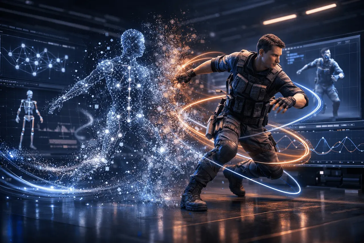 Tencent HY-Motion 1.0 text-to-motion AI generating high-fidelity 3D character animation from natural language prompts.