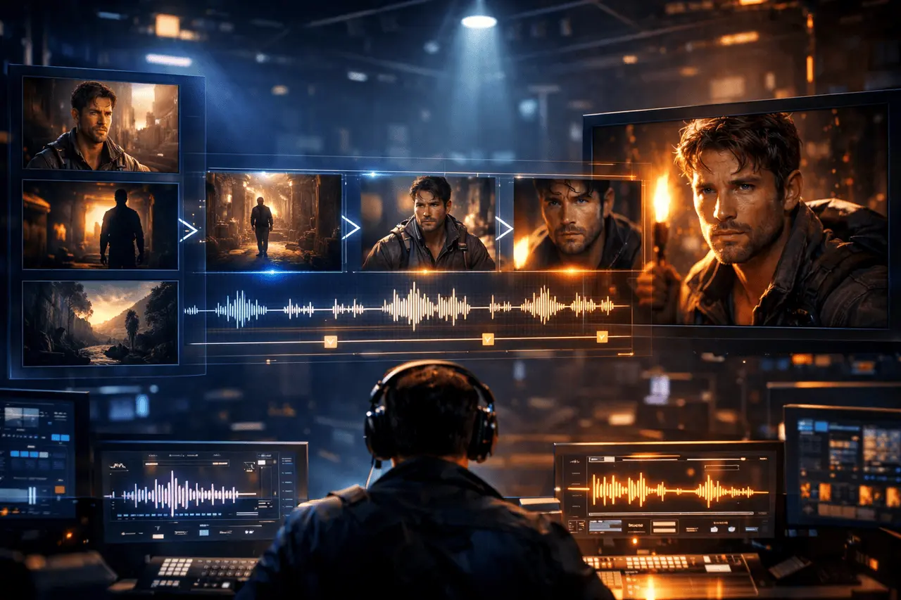 Wan2.6 R2V cinematic AI video generation from visual references with multi-shot storytelling and audio-visual synchronization.