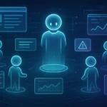 Illustration of Yutori Scouts AI agents monitoring web pages and real-time data streams across a futuristic digital interface.