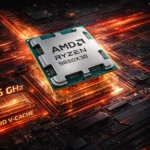 AMD Ryzen 7 9850X3D gaming CPU showcasing Zen 5 architecture, 3D V-Cache technology, and up to 5.6 GHz boost performance.