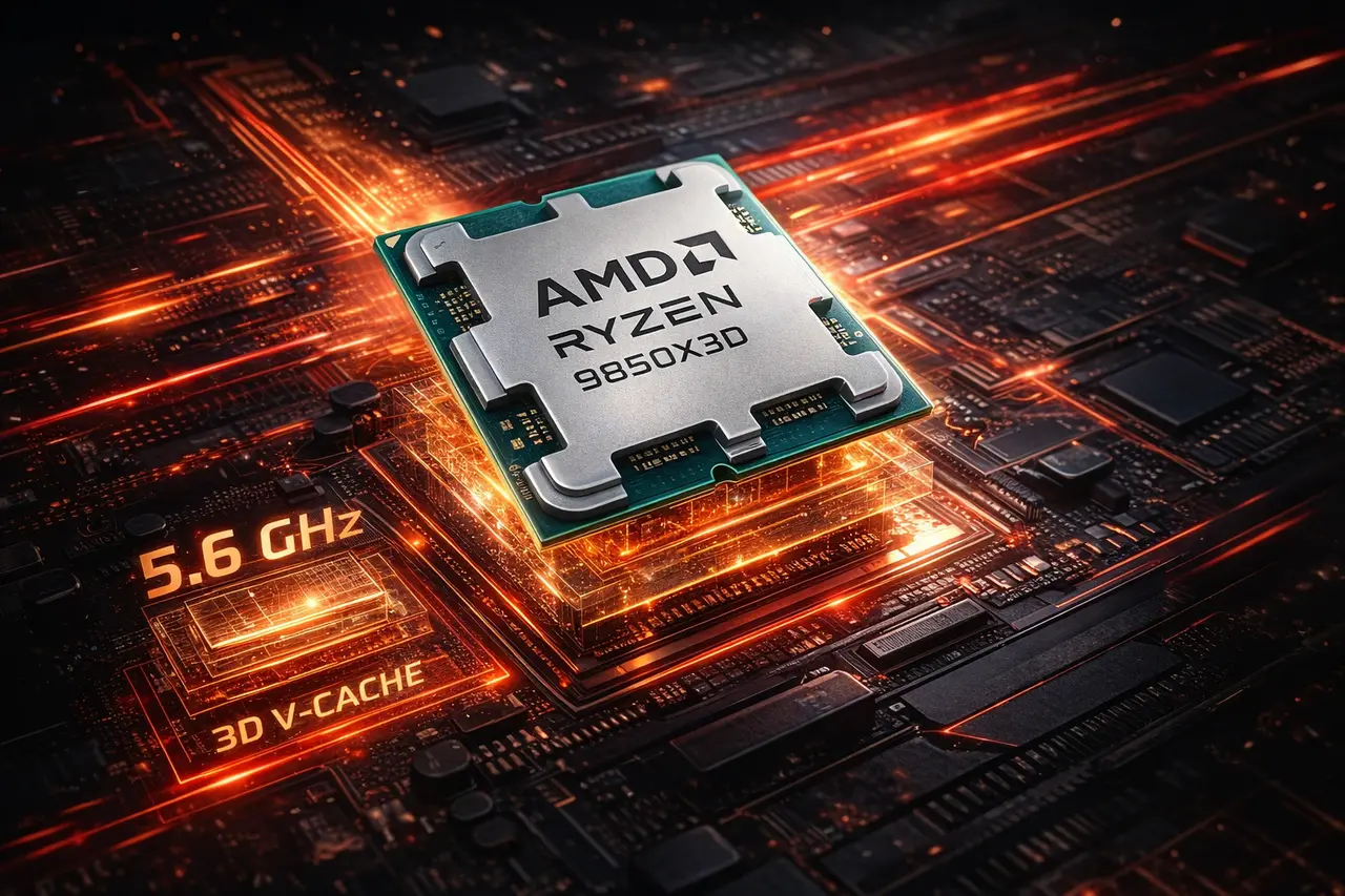AMD Ryzen 7 9850X3D: Fastest Gaming CPU Explained AMD Ryzen 7 9850X3D gaming CPU showcasing Zen 5 architecture, 3D V-Cache technology, and up to 5.6 GHz boost performance.