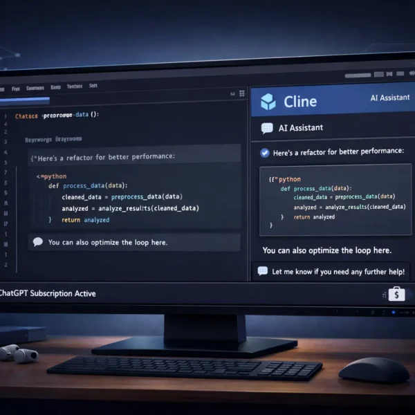 SuperGok ChatGPT subscription in Cline enabling AI-powered code assistance with flat-rate inference and no API keys.