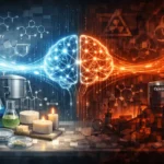 SuperGok Elicitation attacks illustration showing benign chemistry data from frontier AI models transferring hidden dangerous capabilities to open-source AI systems.