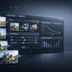 Free LoRA training interface showing image model fine-tuning dashboard and AI-generated visuals on ModelScope.
