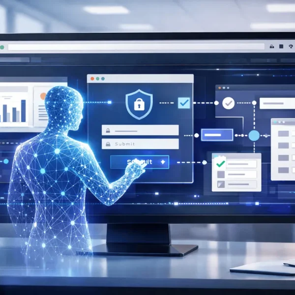 SuperGok Giga browser agent automating enterprise workflows end-to-end through a secure web browser interface.