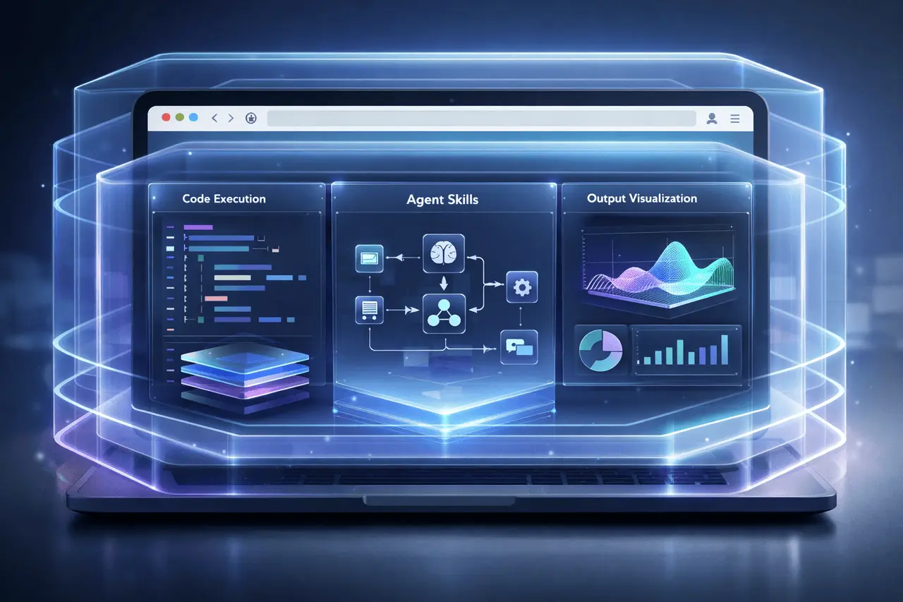 Happycapy Agent-Native Computer in the Browser happycapy agent-native computer running in a browser-based private sandbox with visualized AI agent workflows and code execution.