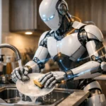 Helix 02 humanoid robot performing a fully autonomous household task using whole-body coordination, tactile sensing, and advanced manipulation.