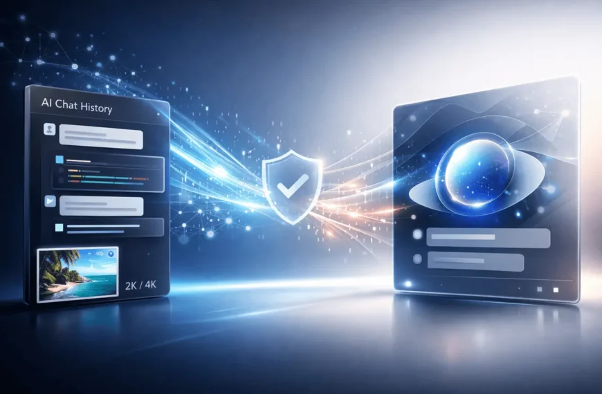Illustration showing how to import AI chats into Gemini, with AI conversation data transferring securely between platforms and modern Google AI interfaces.