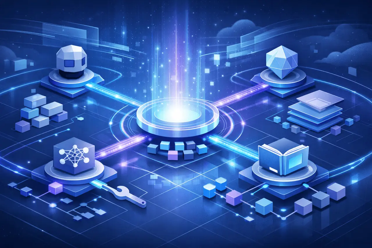 Open Responses visual showing a unified open-source framework connecting multiple LLM providers through interoperable AI workflows and standardized APIs.