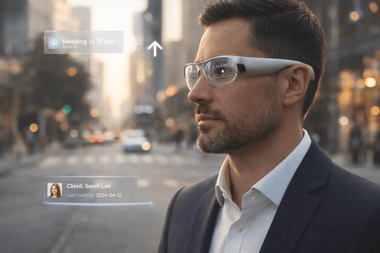 Pickle 1 smart glasses featuring AI-powered AR display and PickleOS in a lightweight wearable design.