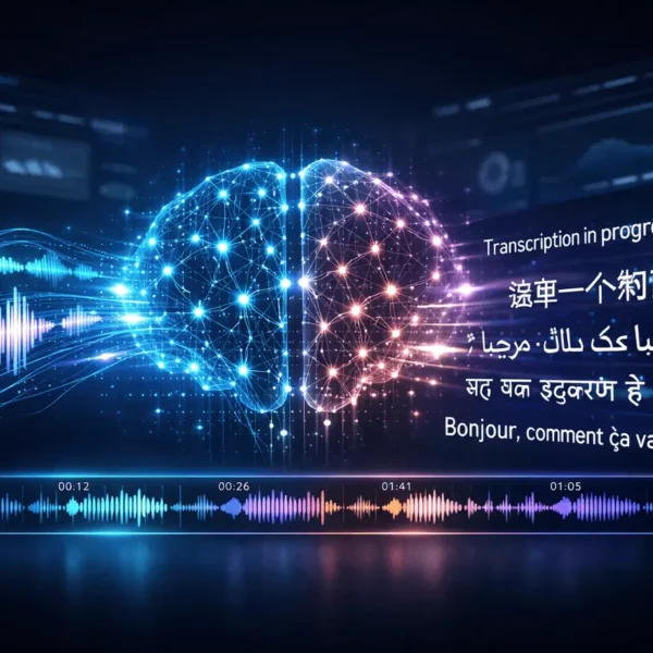 SuperGok Qwen3-ASR open-source multilingual speech recognition system visualizing audio waveforms, long-form transcription, and precise speech alignment.