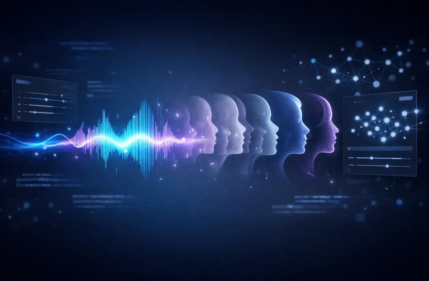 Qwen3-TTS open-source multilingual text-to-speech AI model visualizing voice design, voice cloning, and neural audio synthesis.