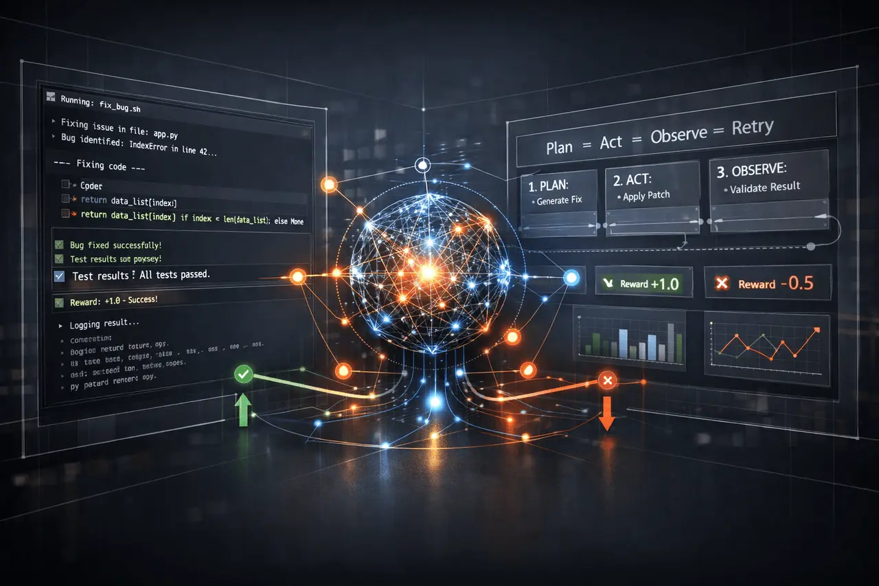 ROME AI agent operating in a secure sandbox environment using real tools to complete long-running terminal and coding tasks reliably.