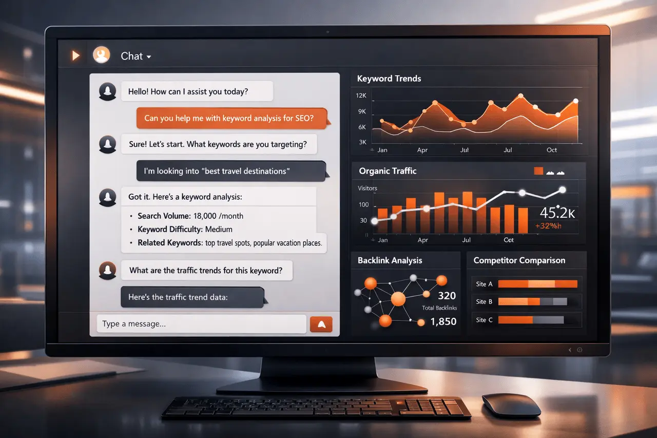 Semrush app in ChatGPT showing AI-powered SEO, traffic analysis, and competitor insights through natural-language prompts.