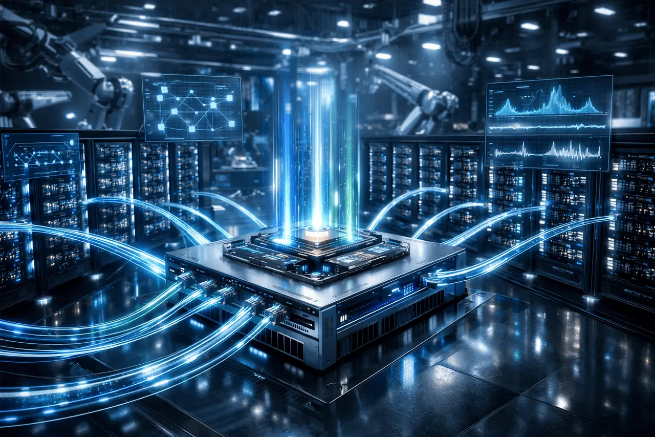 Spectrum-X Ethernet Photonics powering a next-generation AI data center with co-packaged optical switching and energy-efficient networking for AI factories.