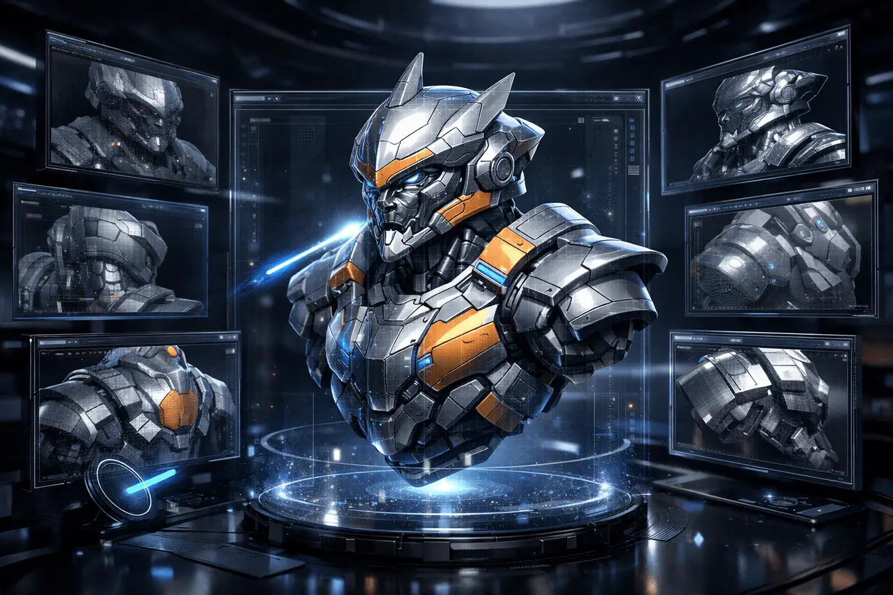 Tencent HY 3D Studio 1.2 generating sculpt-level 3D assets with high-precision partitioning and multi-view reconstruction.