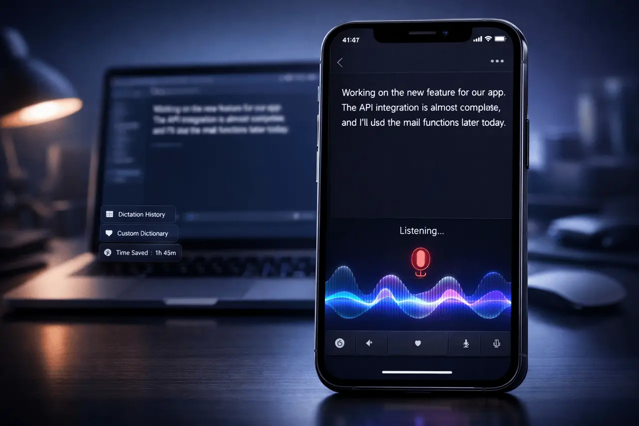 Typeless Keyboard for iOS AI voice dictation interface with synced mobile and desktop workflow.