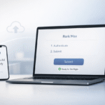 Rork Max 2-Click Publish interface showing simplified Apple App Store submission and TestFlight deployment workflow.