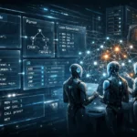 AI-built C compiler illustrating autonomous software development with AI agents generating and compiling low-level C code in a futuristic engineering environment.