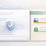 SuperGok ChatGPT ads shown as clearly labeled sponsored content separate from AI-generated responses in a modern chat interface.