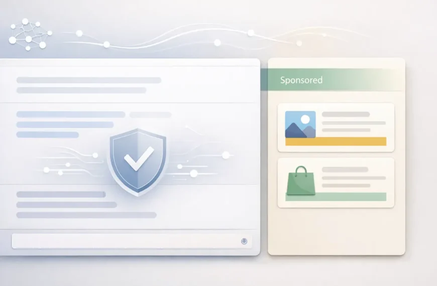 SuperGok ChatGPT ads shown as clearly labeled sponsored content separate from AI-generated responses in a modern chat interface.