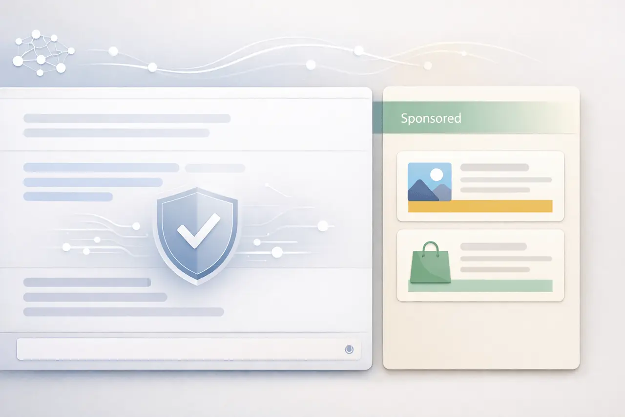 ChatGPT Ads Explained: What Users Should Know? ChatGPT ads shown as clearly labeled sponsored content separate from AI-generated responses in a modern chat interface.