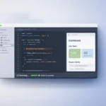 Claude Code Desktop interface preview showing code editor, live app preview, and CI automation dashboard in a minimal modern layout.