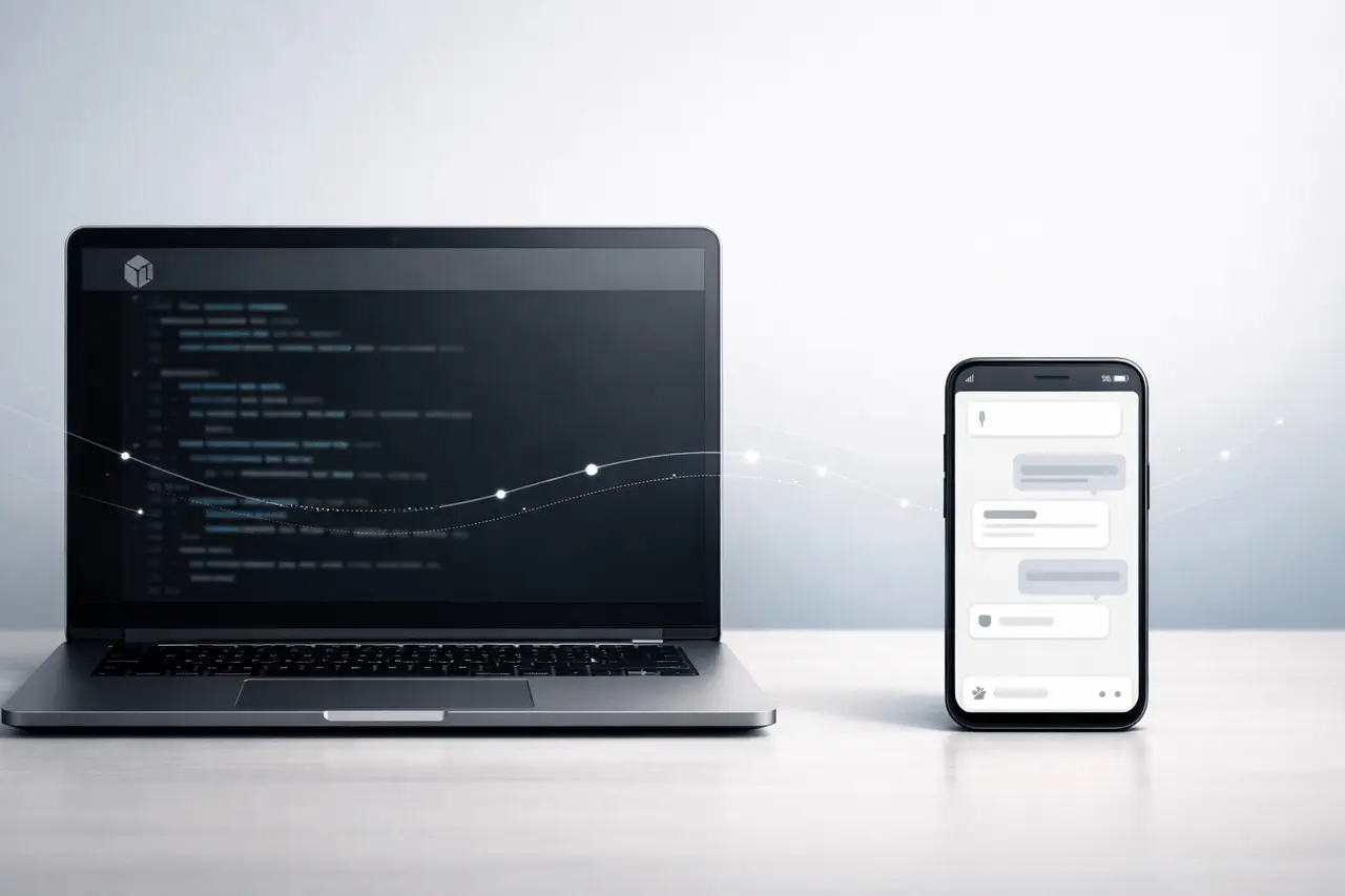 Claude Code Remote Control: Seamless Cross-Device Coding Claude Code Remote Control feature image showing laptop terminal connected to smartphone app interface with subtle cross-device data link.