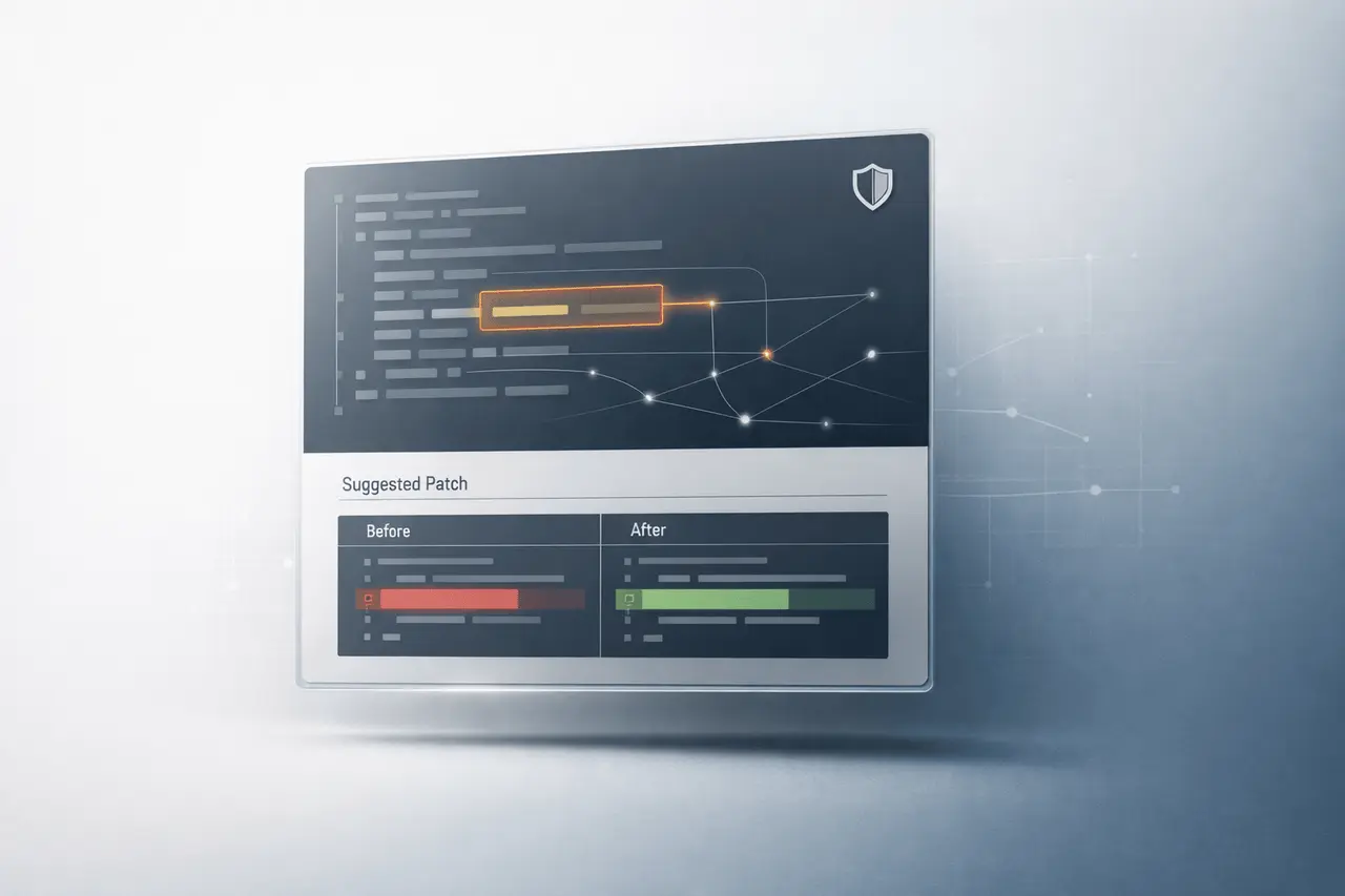 Claude Code Security: AI Code Vulnerability Scanner Claude Code Security AI interface scanning codebase for vulnerabilities with suggested patch highlights in a minimal enterprise dashboard design.