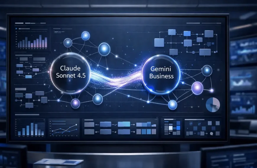Claude Sonnet 4.5 on Gemini Business showing enterprise multi-model AI workflows and interconnected AI systems.