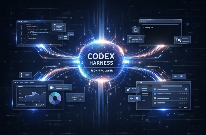 SuperGok Codex harness architecture illustrating the App Server connecting IDEs, command-line tools, web apps, and desktop coding environments through a unified AI workflow.