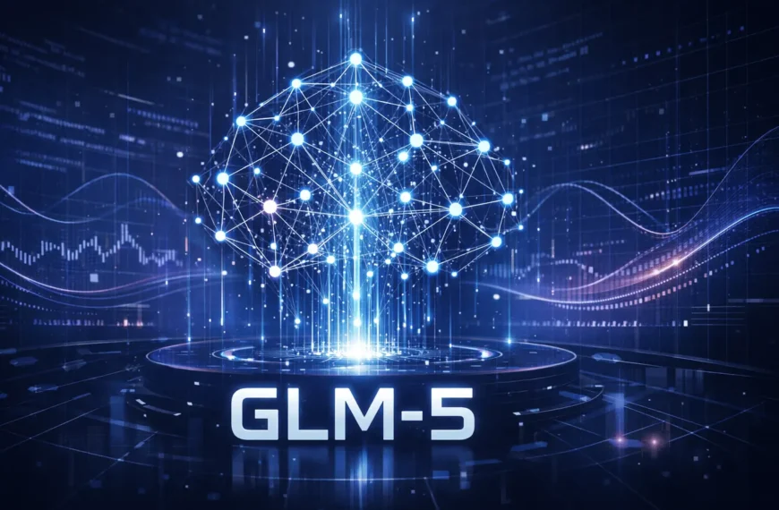 GLM-5 AI model concept illustrating next-generation large language model architecture and data processing intelligence.
