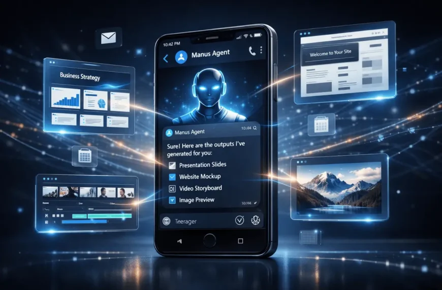 Manus Agents inside Telegram showing AI-powered content creation, long-term memory, and connected productivity tools in a messaging interface.