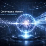 SuperGok Mastra Observational Memory visualized as a glowing compressed AI memory core transforming large conversation streams into a dense data sphere.