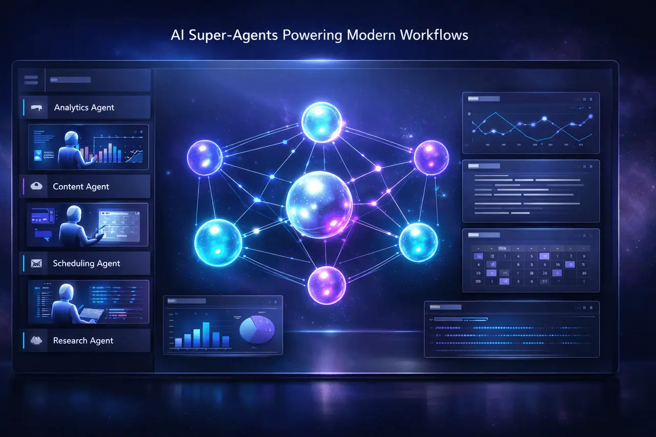 Nebula AI Super-Agent Platform: How It Works Nebula AI super-agent platform dashboard showing autonomous AI agents collaborating across workflow channels in a modern digital workspace.