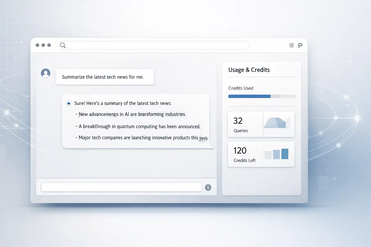 Perplexity Messages Connector and Usage Credits Update Perplexity Messages connector interface showing AI-powered messaging integration and Usage & Credits dashboard inside Comet browser.