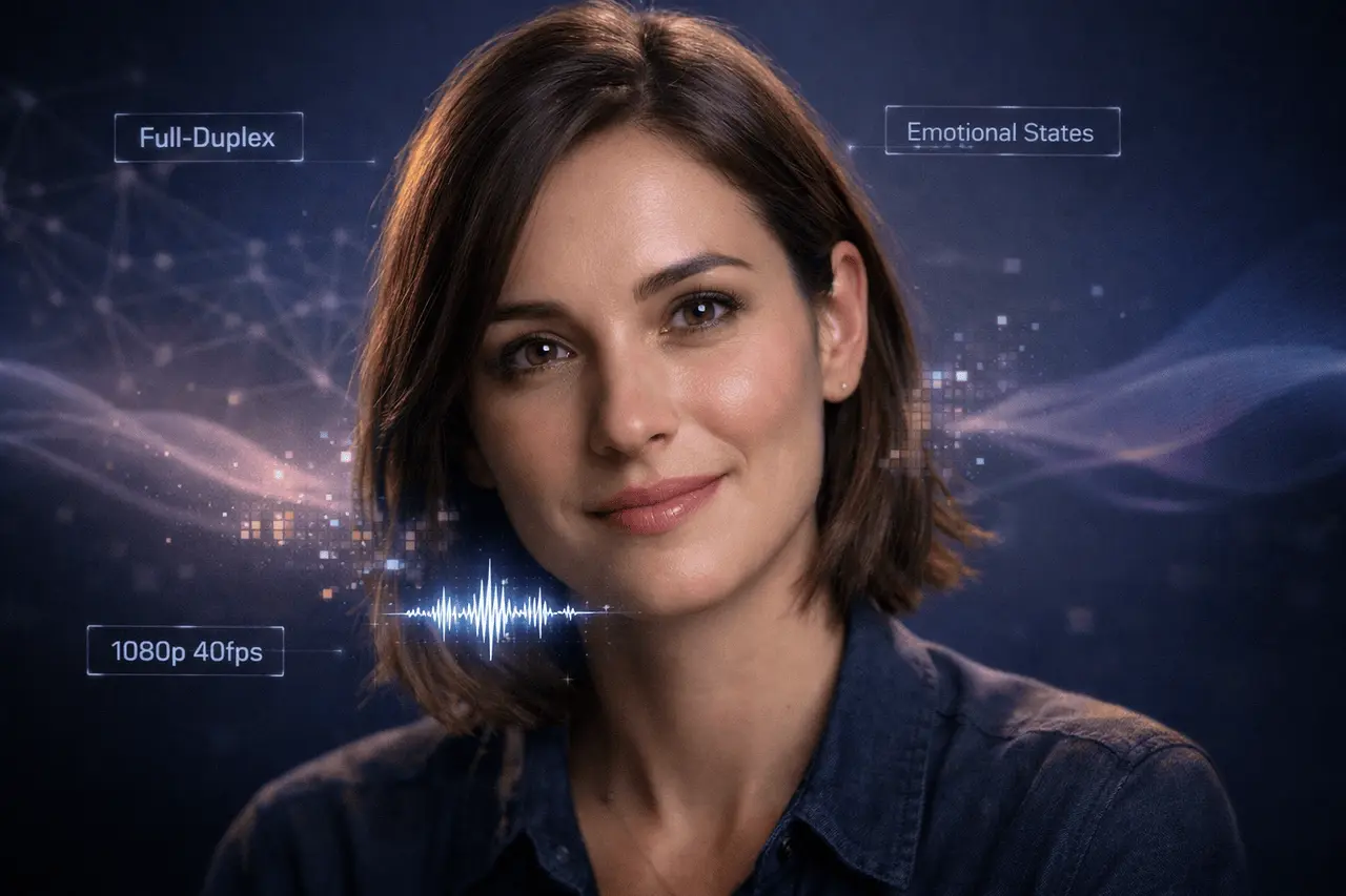 Phoenix-4 Real-Time Human Rendering Explained Phoenix-4 real-time human rendering avatar demonstrating emotional AI, full-duplex listening, and dynamic 1080p facial microexpressions.