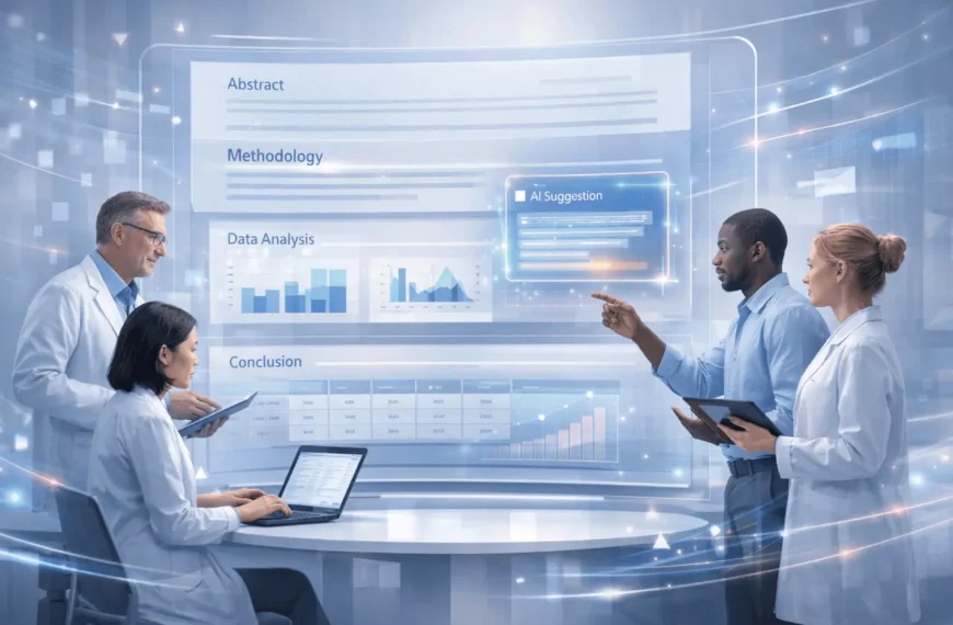 Prism workspace showing scientists collaborating in an AI-powered research writing and collaboration environment.