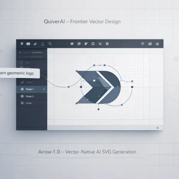 QuiverAI Arrow-1.0 interface generating editable SVG vector graphics from text using visual code generation AI.