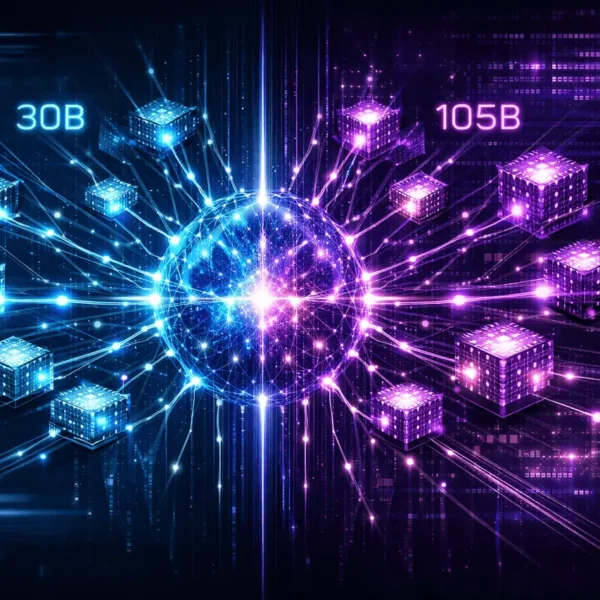 Sarvam 30B and Sarvam 105B Mixture of Experts AI models visualized with modular neural network architecture and dynamic expert routing system.