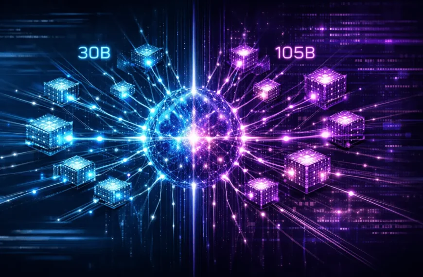 Sarvam 30B and Sarvam 105B Mixture of Experts AI models visualized with modular neural network architecture and dynamic expert routing system.