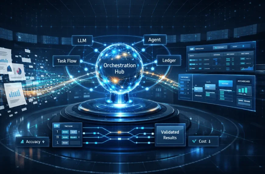 SuperGok Sarvam Arya multi-agent orchestration platform visualizing AI agents transforming unstructured documents into structured data with scalable infrastructure design.