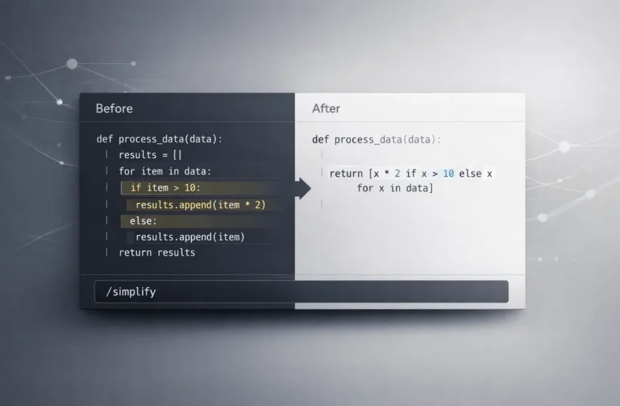 Claude Code 2.1.63 /simplify command automatically refactoring duplicated and inefficient code in a clean developer interface.