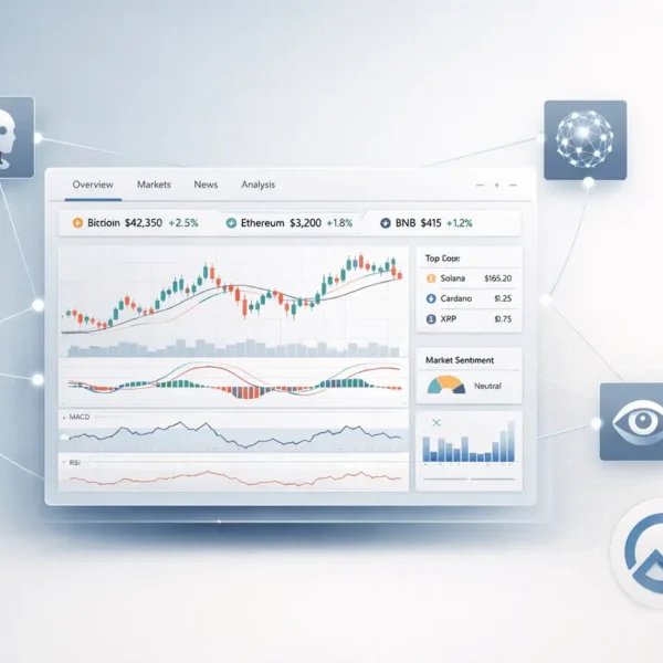 CoinMarketCap AI agent tools interface showing real-time cryptocurrency data, technical indicators, and automated market intelligence dashboard.