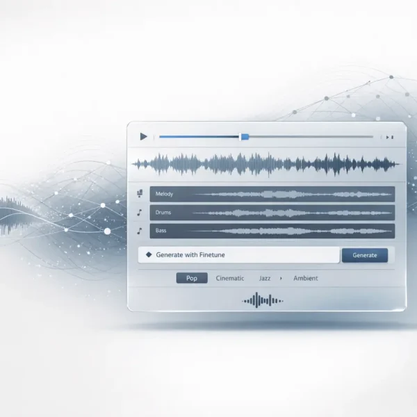 ElevenLabs Music Finetunes AI music generation interface showing custom AI model training for personalized music creation.