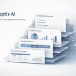 Perceptis AI generating a consulting-grade PowerPoint presentation with structured business insights and data visualization.