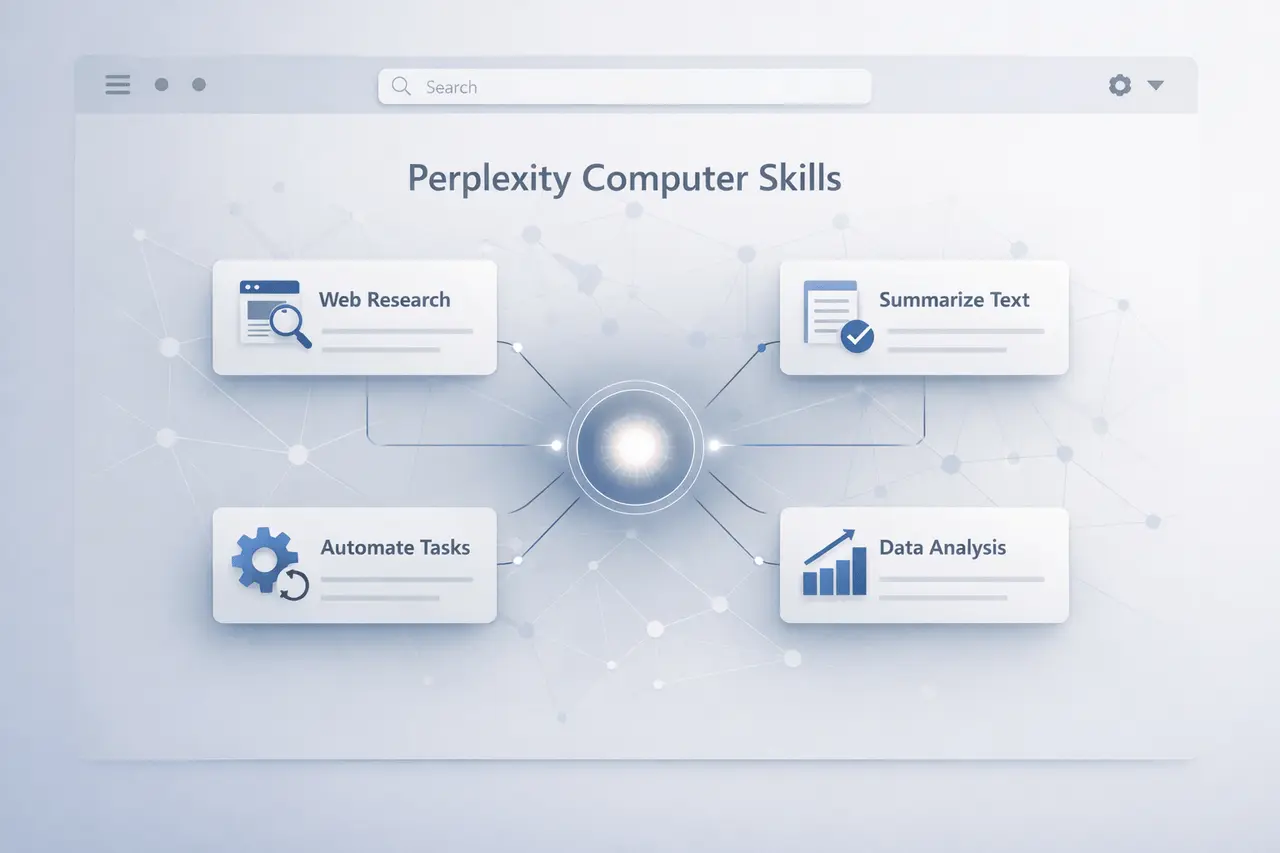 Perplexity Computer Skills Introduces Reusable AI Task Automation Perplexity Computer Skills AI workflow automation interface visualization.